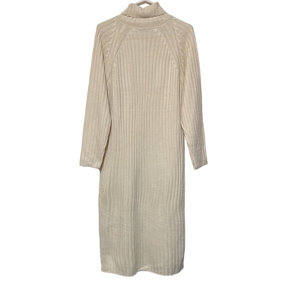 Doe + Rae Turtleneck Sweater Dress Long Sleeves With Side Slits Cream Size Large - Picture 4 of 13